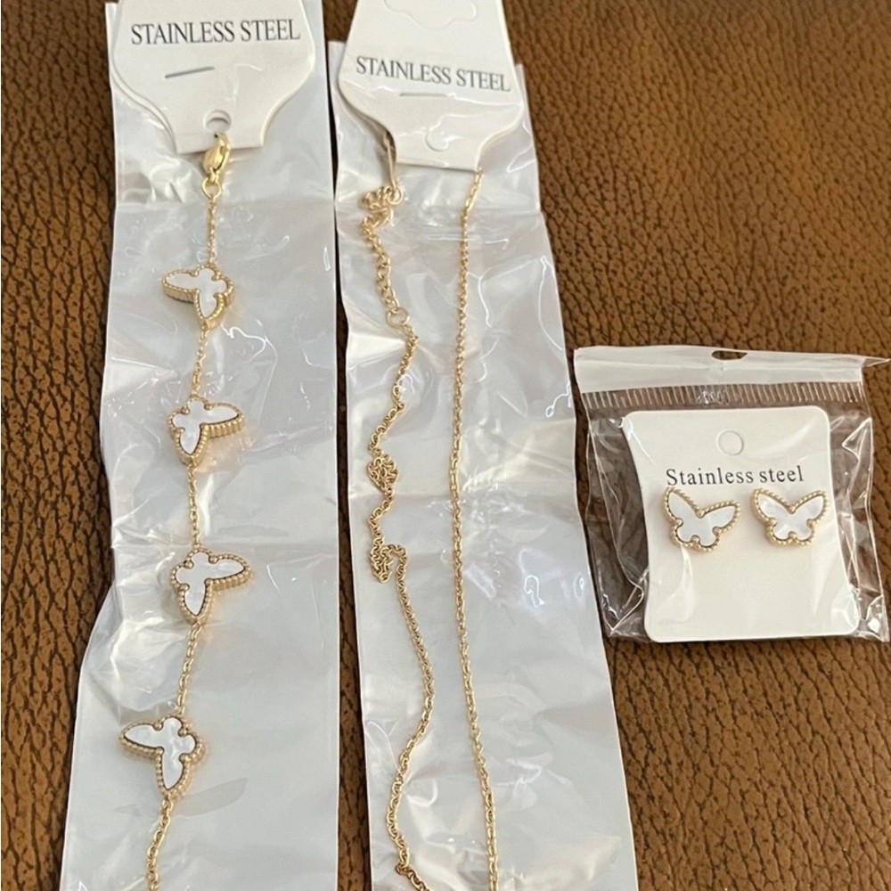 Gold Butterfly Necklace, Bracelet, and Earrings Set